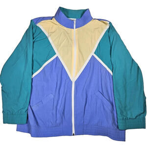 VTG Alfred Dunner Womens Colorblock Blue Yellow Green Windbreaker Size 16W READ